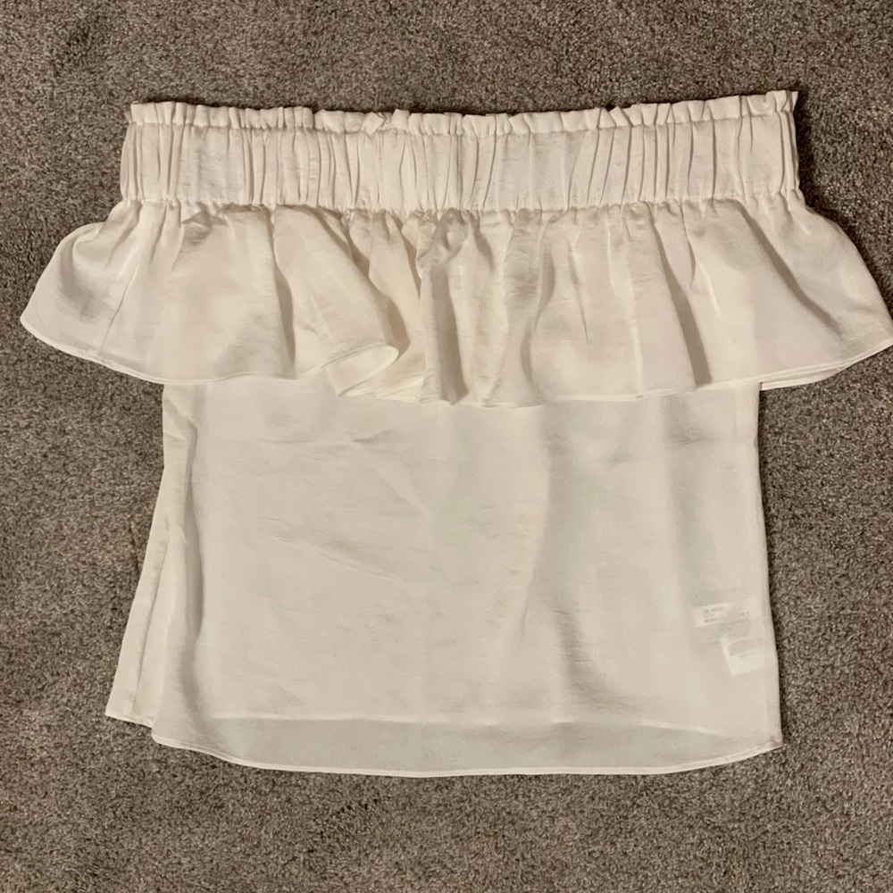 Express White Ruffle Off-Shoulder Crop Top